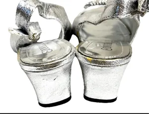 Dooabllo Women’s Vintage Style Silver Peep- Toe Rhinestone Slingback Heels thumbnail 7