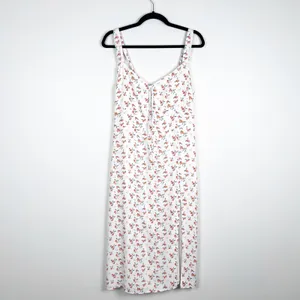Abercrombie & Fitch Cinch Front Midi Dress Peach Print Sz L thumbnail 9