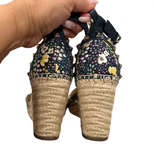Marc Fisher Studded Floral Sakti Wedge Espadrille Ankle Strap Round Toe Shoes 10 thumbnail 2