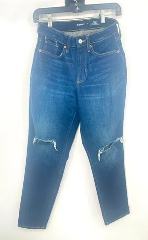 Old Navy Curvy O.G. Straight High Rise Distressed Knee Jeans Dark Wash size‎ 0 thumbnail 1