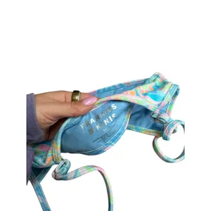 Frankies Bikinis Floral Psychedelic Bralette Bikini Top Blue Pink Retro XS thumbnail 4