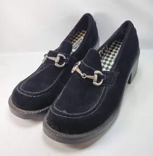Xhilaration Velvet Loafers Women 10 Black Vintage 90s Chunky Block Heel Bit Goth thumbnail 1