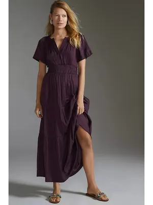 NWT Anthropologie Somerset Maxi in Dark Purple Satin Lumensilk Edition Dress S thumbnail 2