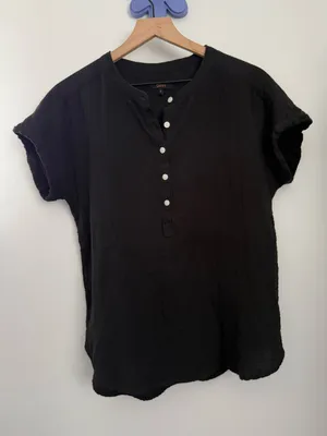 Quince Small Organic Cotton Gauze Roll Sleeve Shirt Black thumbnail 1