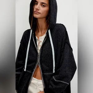 Free People We the Free Long Line Cardi Cardigan Sweatshirt Hoodie Size Large thumbnail 3