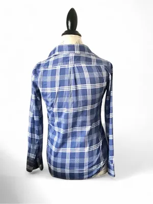 Banana Republic ‘Soft Wash’ Blue & White Plaid Button Up Blouse Sz XXS thumbnail 4