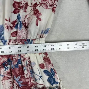MISA Los Angeles Floral Ruffle Mini Dress White Burgundy Blue Smocked Waist S thumbnail 4