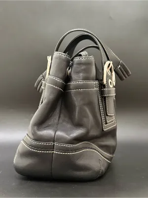 Vintage Y2K COACH F10911 Soho Carryall Satchel Black Leather Contrast Stitching thumbnail 4