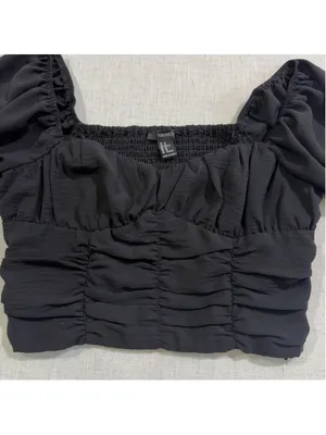 Forever 21 Women’s M Black Ruched Puff Sleeve Cropped Top thumbnail 5