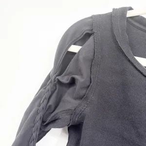 We The Free Free People Womens Black Daisy Chain Cuff Edgy Ribbed Blouse‎ Size S thumbnail 5