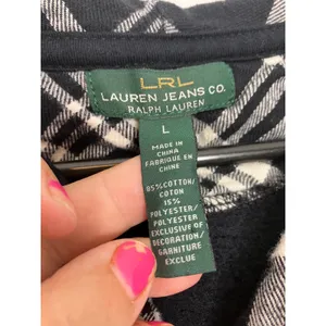 Lauren Ralph Lauren Hoodie Women L Navy Blue Excellent Button Front Plaid Hood thumbnail 3