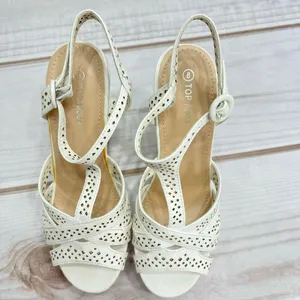 Top Moda Strappy Ivory Wedge Heeled Platform Sandals with Cutouts Size 8 thumbnail 3