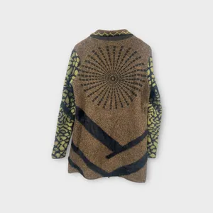 Boutique Women’s Art to wear Funky Boho Fuzzy Cardigan Acrylic Green Brown Black S thumbnail 4