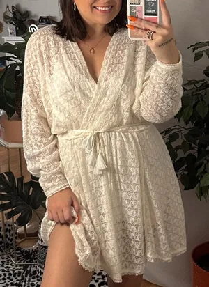 Free People Lace Sheer Long Sleeve Mini Dress Cream Size Small thumbnail 1