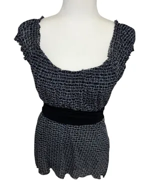 Max Studio Specialty Black Blue Geometric Babydoll Top Women's Small Office Chic thumbnail 1