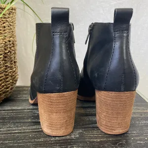 Madewell Black Side Zip Block Heel Round Toe Leather Ankle Boots 8 thumbnail 5