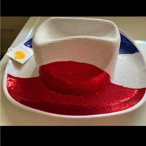 Women's Sequin Patriotic Cowboy Hat red white and blue glitz cowgirl new thumbnail 2