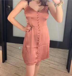 Abercrombie & Fitch Button-Up Dress Rose‎ Gold Satin Size Small thumbnail 1