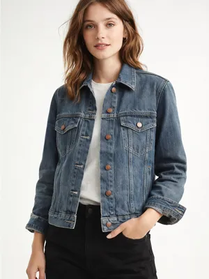 Madewell Button‑Front Denim Jacket in Charleston Wash — Women’s Size S, NWT thumbnail 1