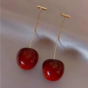 Elegant Red Cherry Drop Earrings thumbnail 6