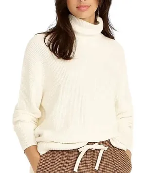 J Crew Ribbed cotton cashmere blend relaxed turtleneck sweater in ivory size XS thumbnail 1