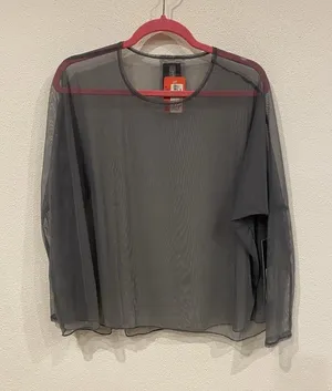 Sympli Barely Cinch Top Womens 6 Gray Sheer Mesh Long Sleeve Pullover Blouse thumbnail 1