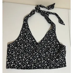 NWT L American Eagle Floral Halter Crop Top Smocked Preppy Coastal Vacation $25 thumbnail 5