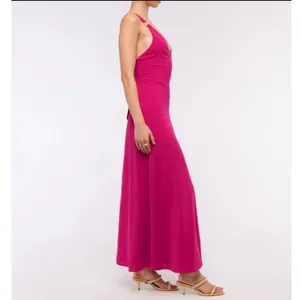 Abercrombie Fitch Dipped-Waist Hardware Maxi Dress Magenta Tie-Back Size XL thumbnail 3