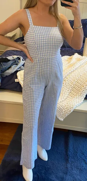 Blue plaid jumpsuit thumbnail 2