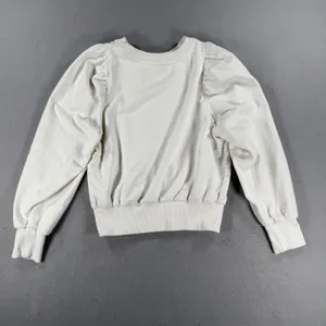 Anthropologie Floral Applique Puff Sleeve Sweatshirt Cream Cotton S thumbnail 8