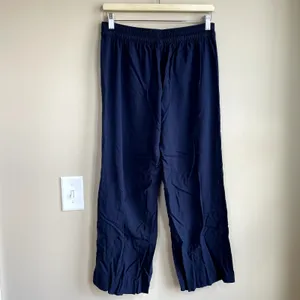Old Navy flat front elastic waist pull‎ on wide leg pants women's M navy rayon thumbnail 5