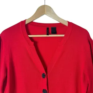 Nue Options Red Knit Cardigan Black Rose Buttons Size L thumbnail 7
