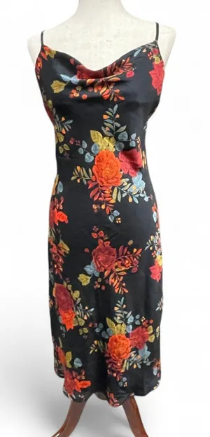 Sara Michelle 90s Style Black‎ Floral Spaghetti Strap Midi Slip Dress Small NWT thumbnail 1