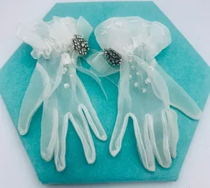 Vintage Bridal Gloves Ruffle & Faux Pearls thumbnail 1