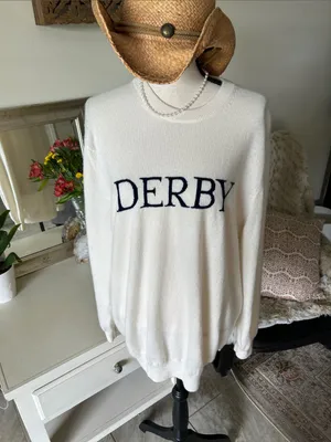 Vineyard Vines Kentucky Derby Cream navy 100% Cashmere crew neck sweater XL thumbnail 9