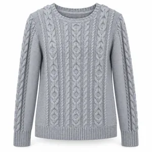 LL Bean Gray Double L Mixed Cable Cotton Crew Neck Pullover Sweater Size SMALL thumbnail 11