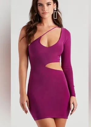 Windsor “Hit the Club” One-Shoulder Purple Mini Dress thumbnail 2