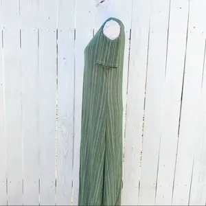 Exist Maxi Dress Large‎ Olive Green Cold Shoulder Striped Knit LMD8359 thumbnail 2