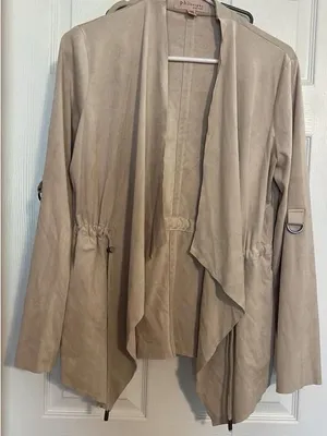 Philosophy Taupe Draped Open-Front Trench Jacket thumbnail 2