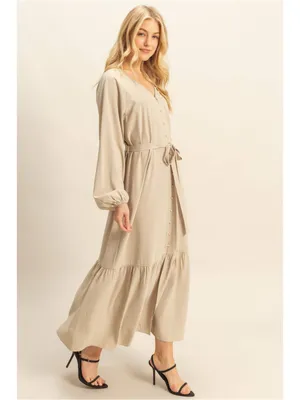 HYFVE Tan V-Neck Tie-Waist Maxi Dress thumbnail 2