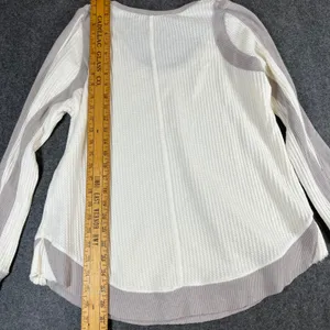 Free People Womens Waffle Knit Thermal Scoop Neck Top‎ Cream Taupe Medium thumbnail 9