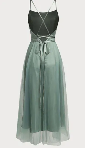 Rihoas Green Mesh Flowy Slip Midi Dress thumbnail 6