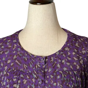 Bryan Bradley Shirt Women Small Purple‎ Leopard Print Silk Button Front Blouse thumbnail 4