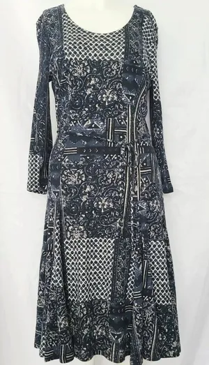 Chelsea and Theodore dress Small Blue White Fit Flare tie waist Cotton‎ thumbnail 1