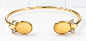 Gold Tone Yellow Oval Cabochon Open Cuff Bracelet Crystal Accent NWT thumbnail 1