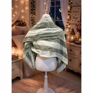 Prose Shawl Wrap Womens Green & White Striped Lightweight Fringe Scarf thumbnail 5