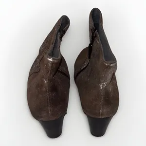 Seychelles Womens 9 Metallic Bronze Shimmer Leather Ankle Boots Block Heel‎ Zip thumbnail 5