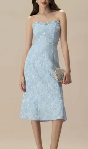 RIHOAS Previous Next Women's Blue Strapless Jacquard Midi Dress 3 thumbnail 4