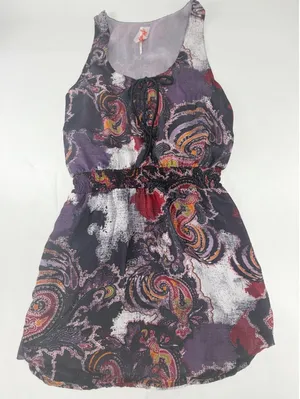 Free People Purple Paisley Smocked Waist Lace Up Mini Dress OB402120 Size Small thumbnail 1