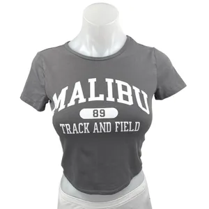 Hollister Malibu 89 Track and Field Gray Short Sleeve Crop Tee T-shirt Top Sz S thumbnail 1
